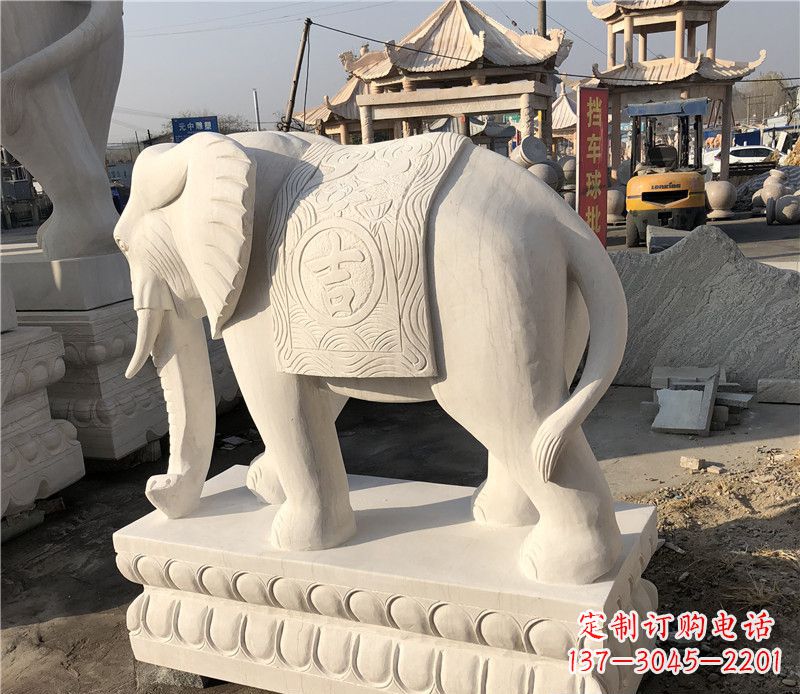 广西大理石卷鼻如意大象雕塑