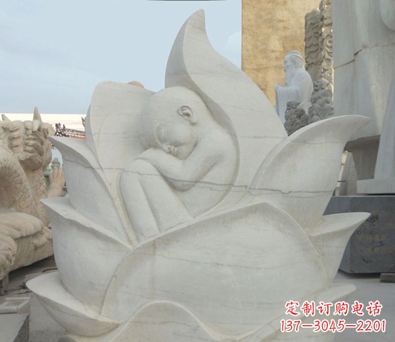 广西精美大理石莲花婴儿石雕