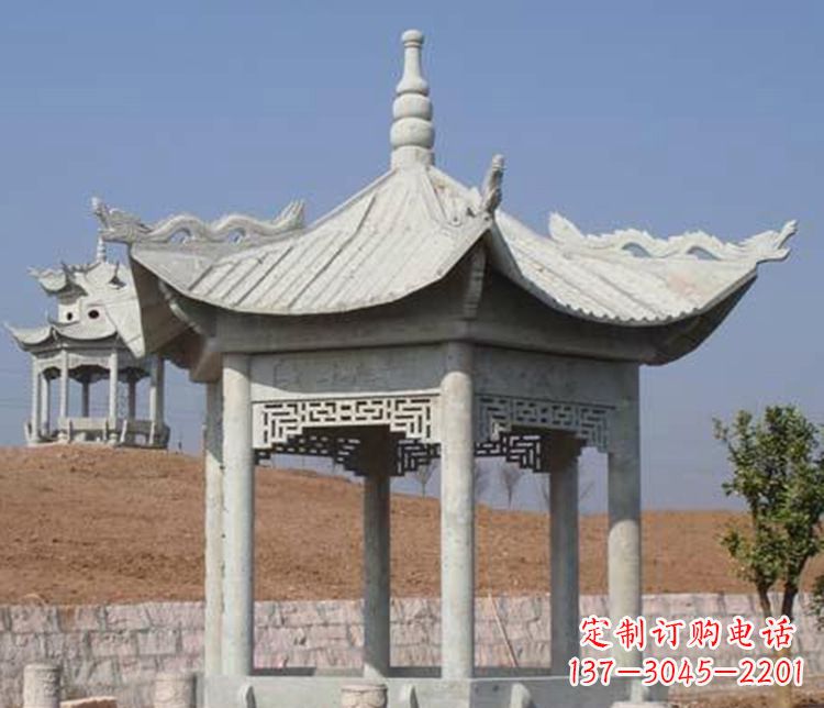 广西精美大理石六角凉亭石雕