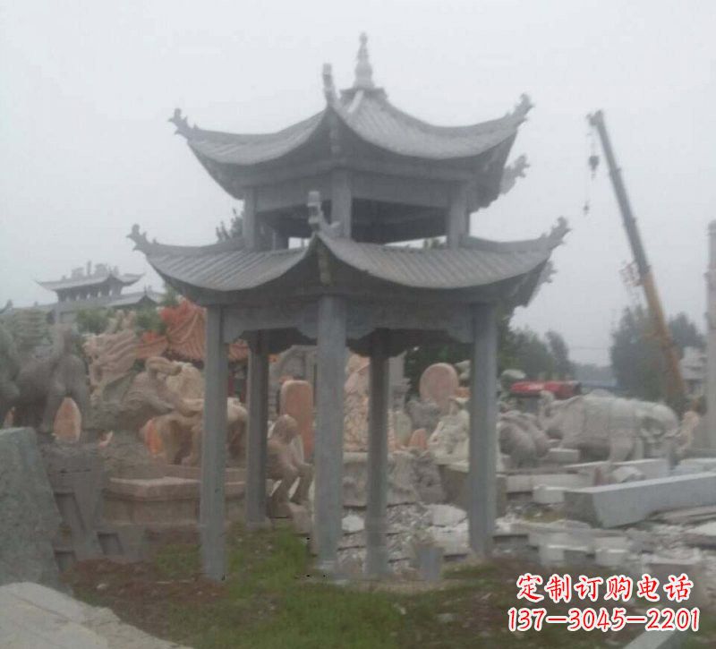 广西大理石六角凉亭石雕,精美绝伦