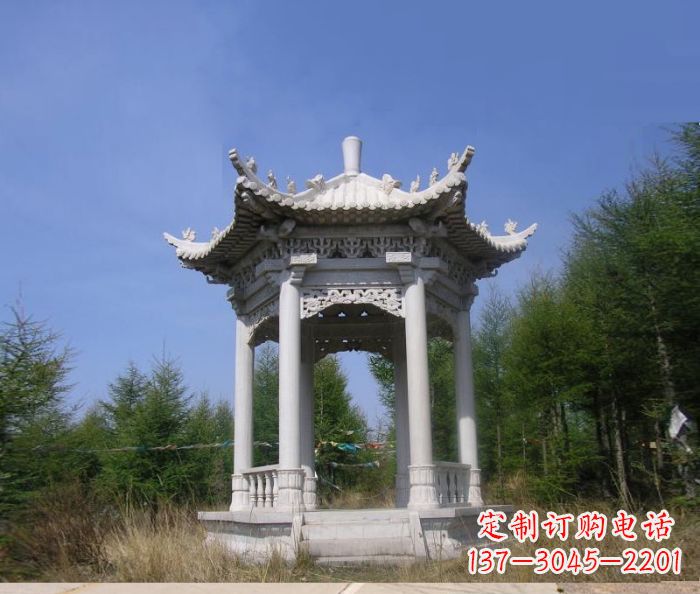 广西精美大理石六角石凉亭雕塑