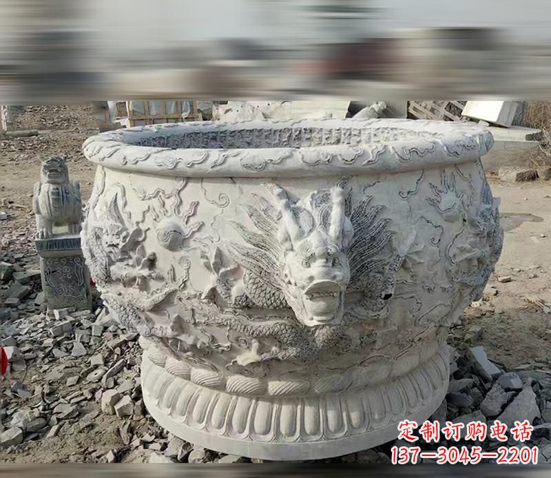 广西大理石龙浮雕水缸精美精致,让您的家居生活更加有意义