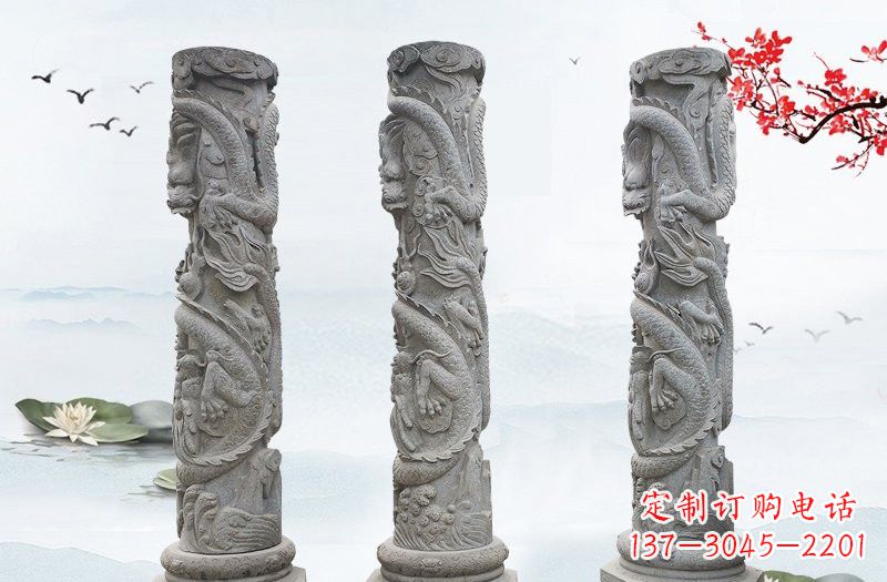 广西精美大理石龙柱雕塑