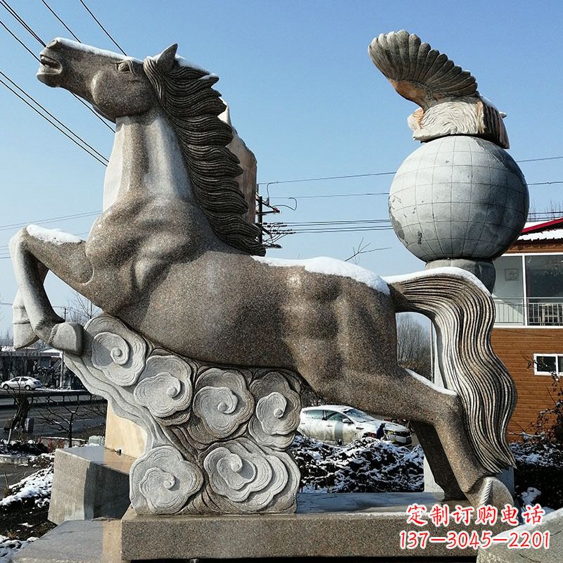 广西大理石马踏祥云雕塑