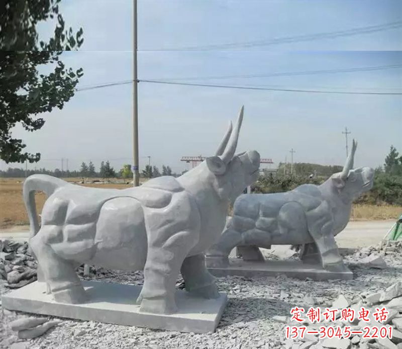 广西大理石多角度牛雕塑