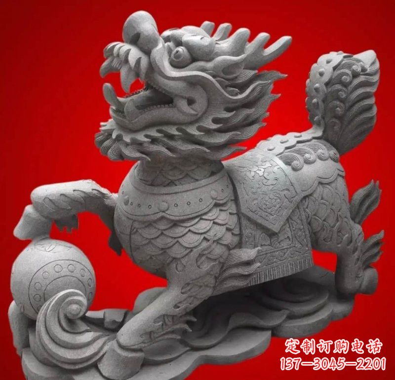 广西大理石企业小区门口麒麟雕塑