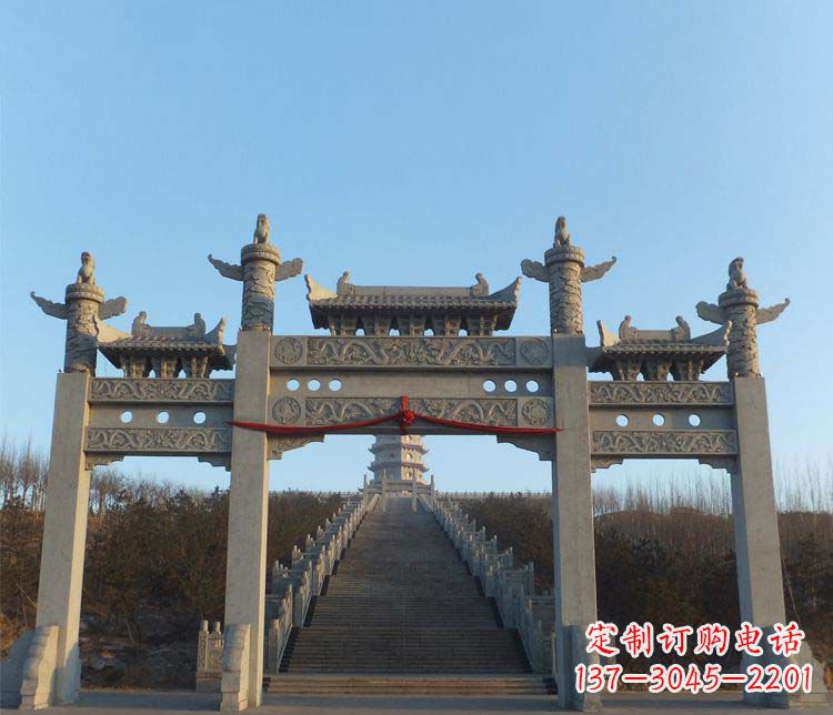 广西精美大理石三门牌坊雕塑