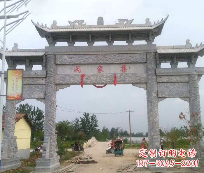 广西精美大理石三门牌楼雕塑