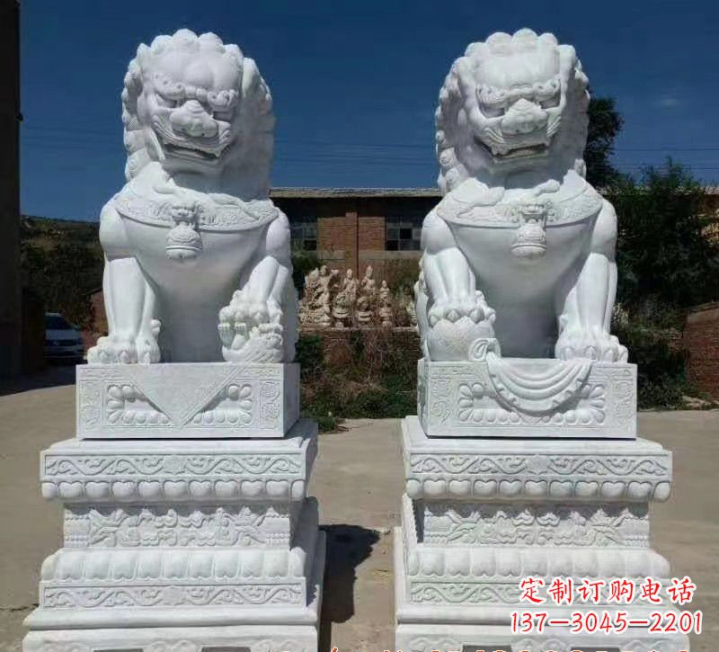广西大理石狮子石雕,雕塑定制精美狮子
