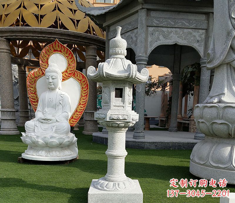 广西独特的大理石石灯笼寺庙石雕