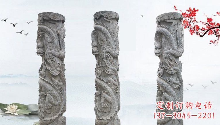 广西精美大理石龙柱雕塑