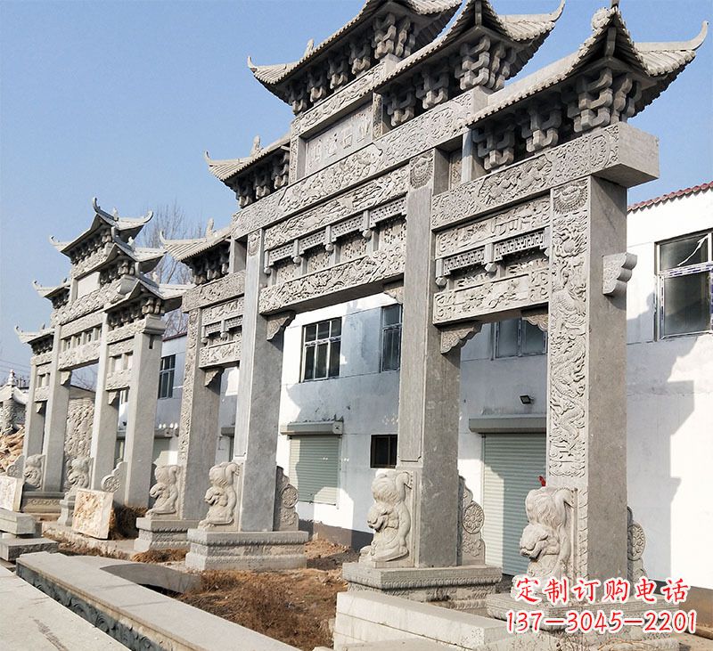 广西大理石石雕牌坊雕塑定制