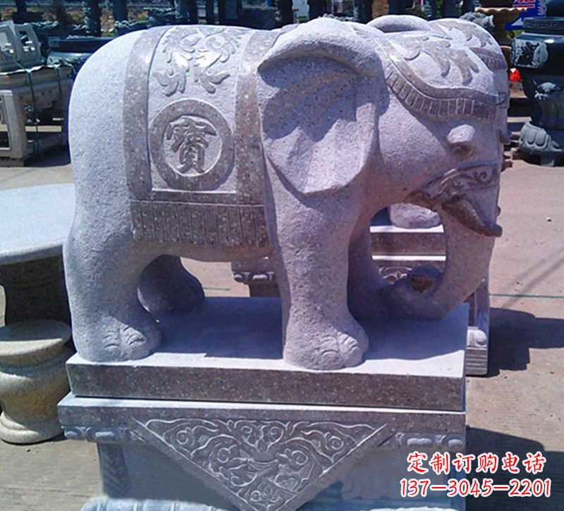 广西大理石石雕招财进宝大象,传递招财进宝的吉祥祝福