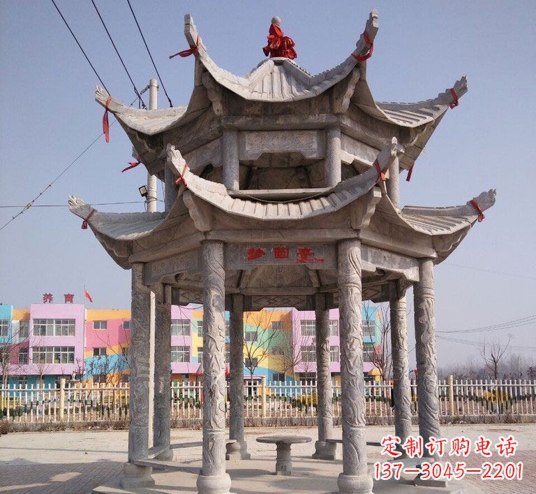 广西大理石双层八角凉亭雕塑