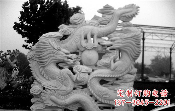 广西精美大理石双龙雕塑