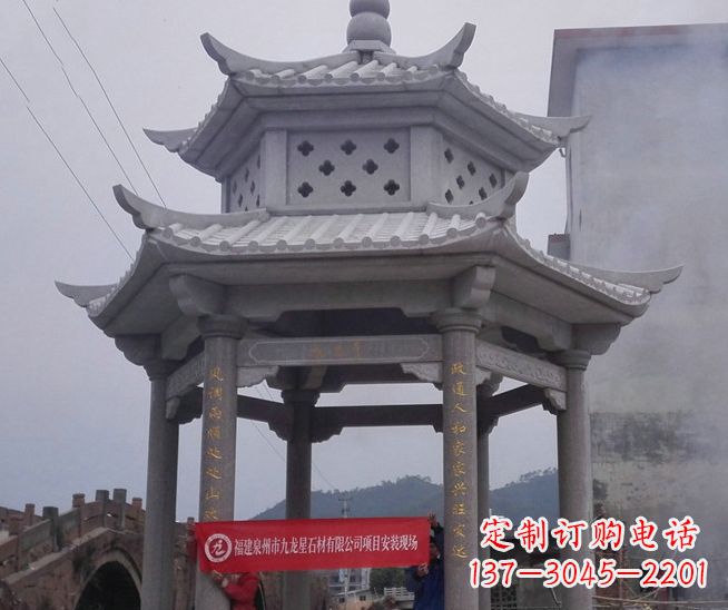 广西大理石双层石雕凉亭——独特的艺术结晶