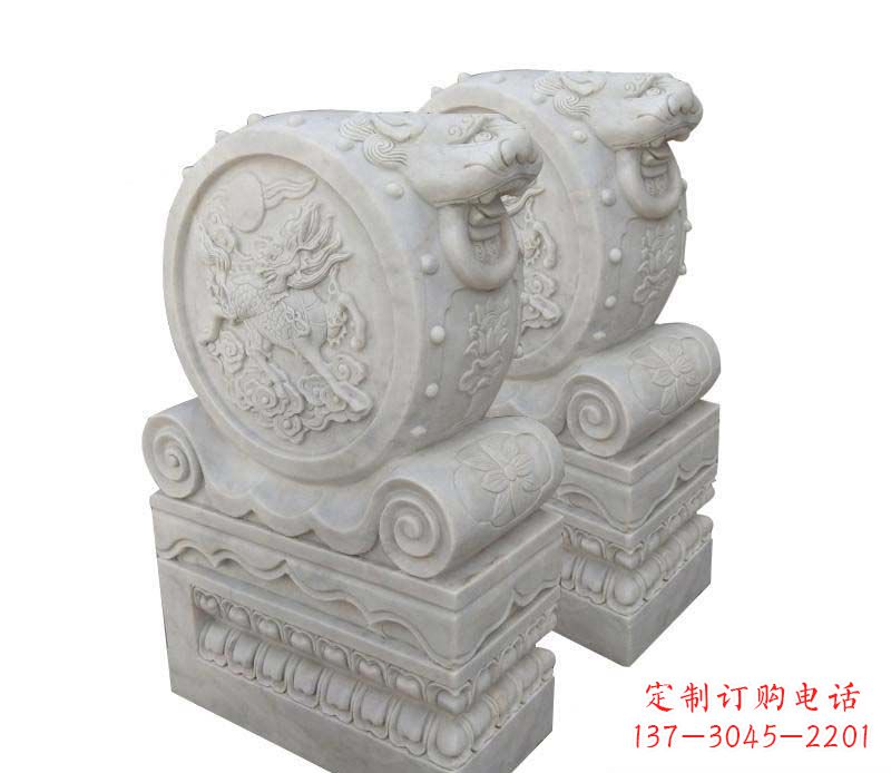 广西大理石狮子头门墩雕塑