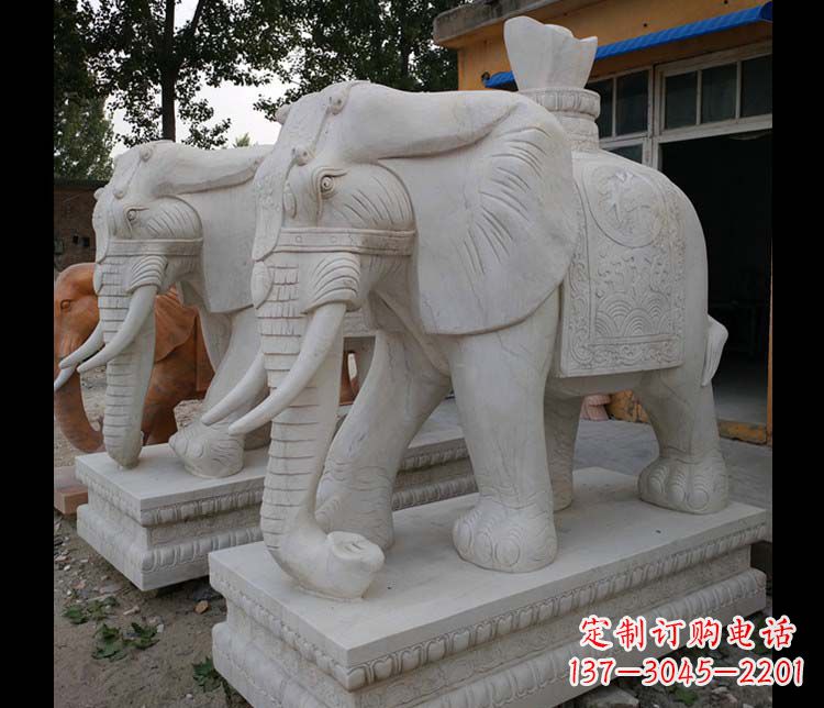 广西大理石大象雕塑,招财进宝