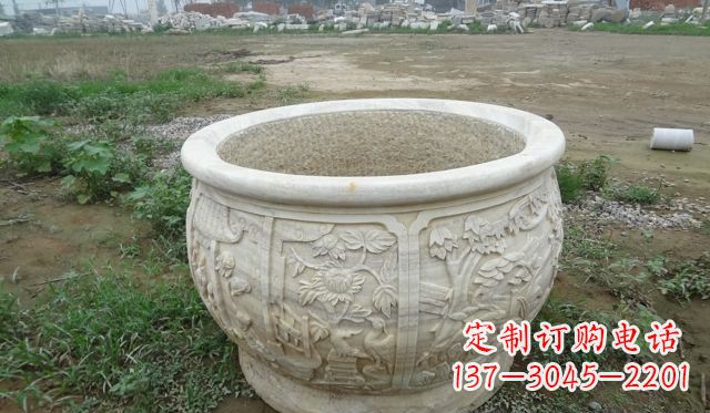 广西大理石鸳鸯花盆雕塑