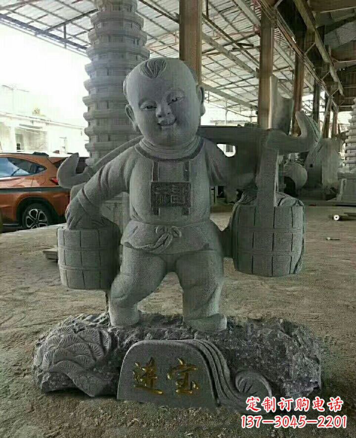 广西装点童年的大理石招财进宝儿童雕塑