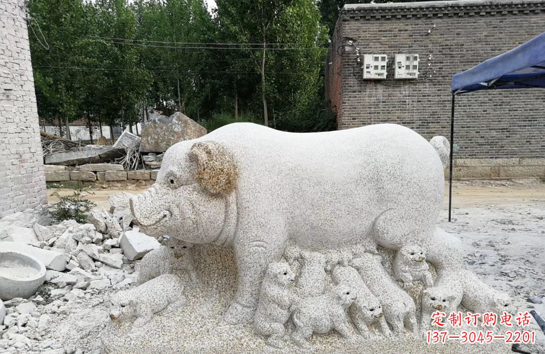 广西大理石招财小母猪动物雕塑