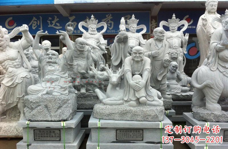 广西大理石坐式罗汉禅修雕塑