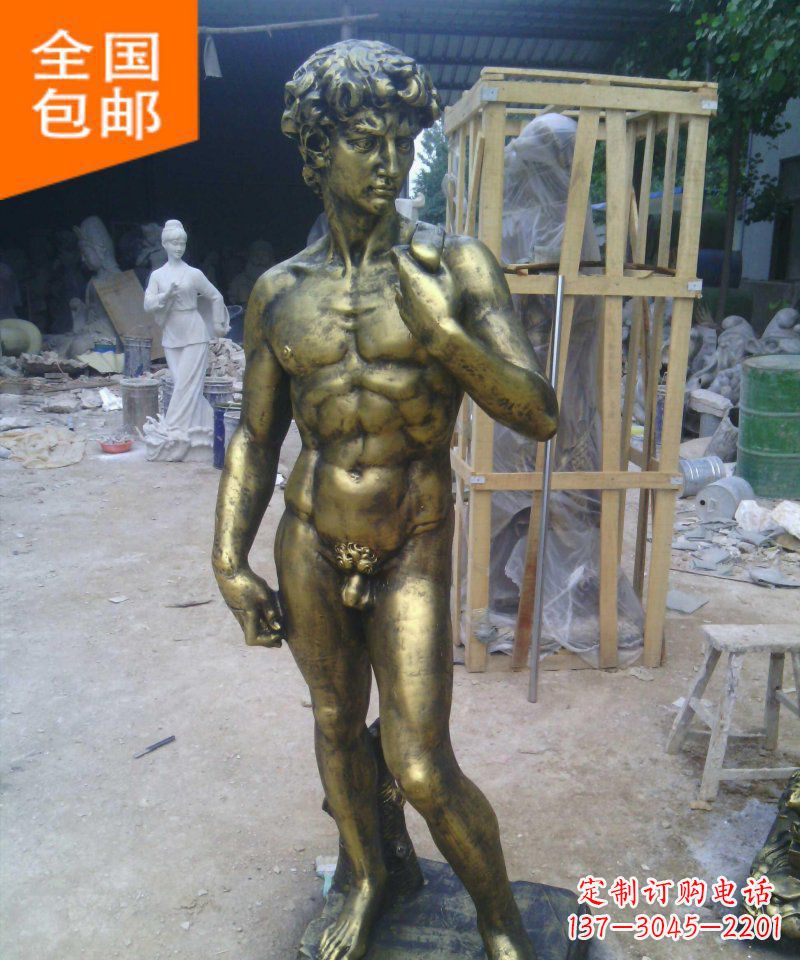 广西大卫玻璃钢仿铜西方人物雕塑