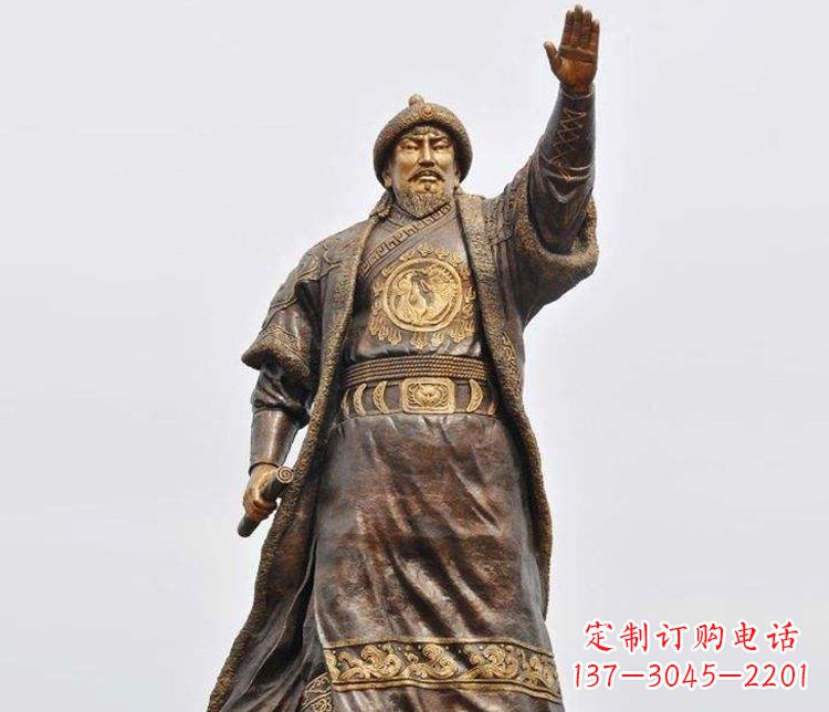 广西传承历史的风采成吉思汗铜雕