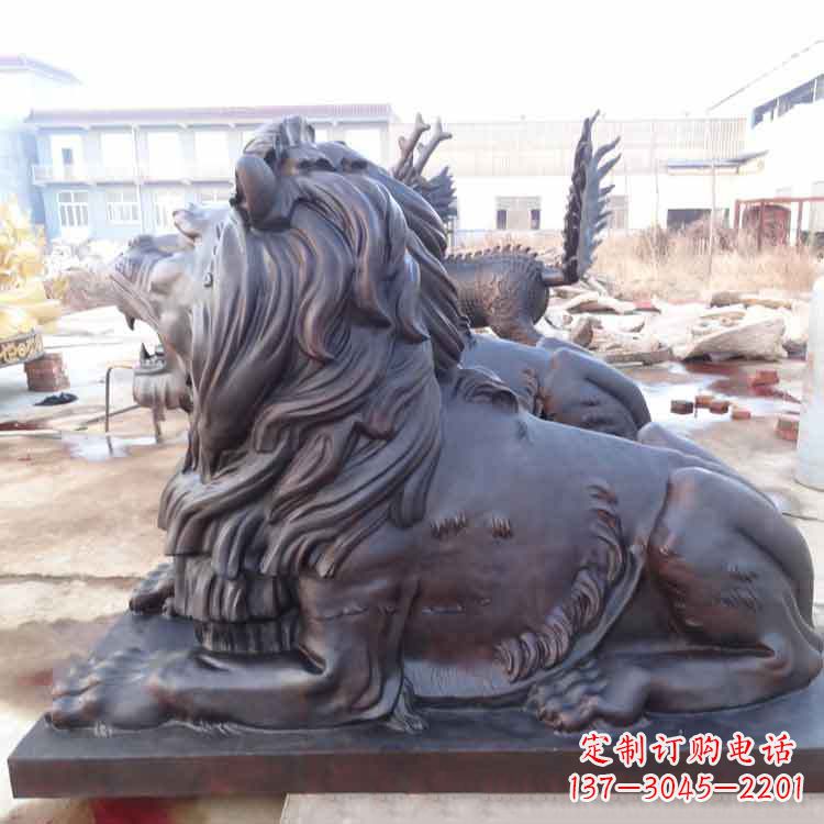 广西大型纯铜港币狮子动物雕塑