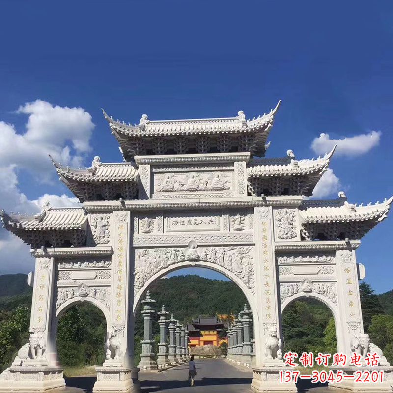 广西大型汉白玉景区大门石雕牌楼雕塑