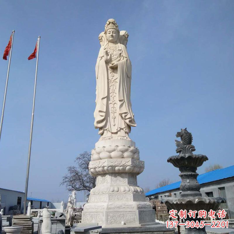 广西大型汉白玉三面观音石雕
