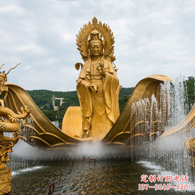 广西大型景区滴水观音铜雕佛像水景景观雕塑