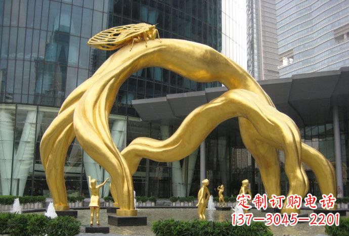 广西大型树枝和蝉城市景观铜雕