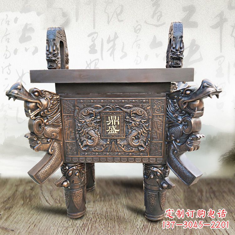 广西典雅双龙四龙铜鼎雕塑