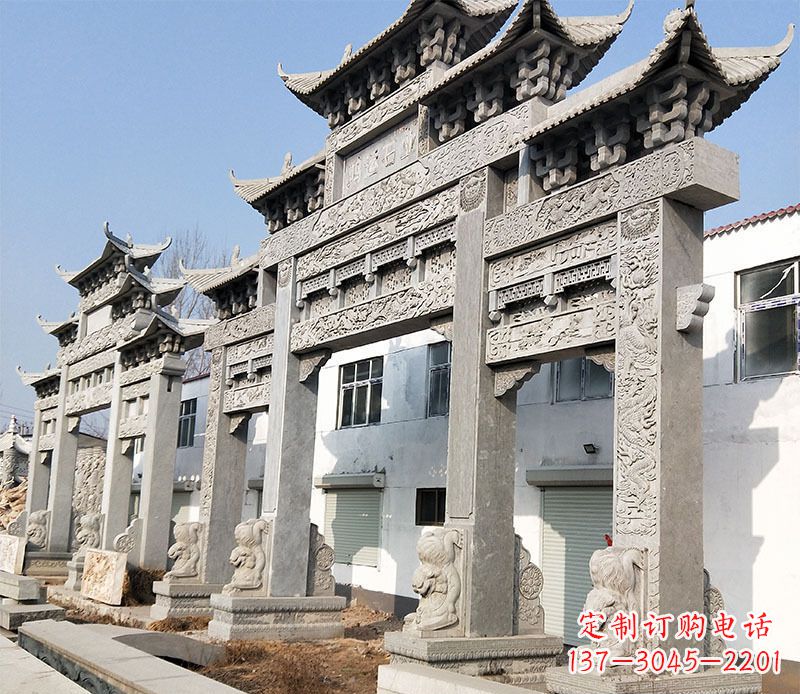 广西大型五门仿古牌坊石雕 (2)