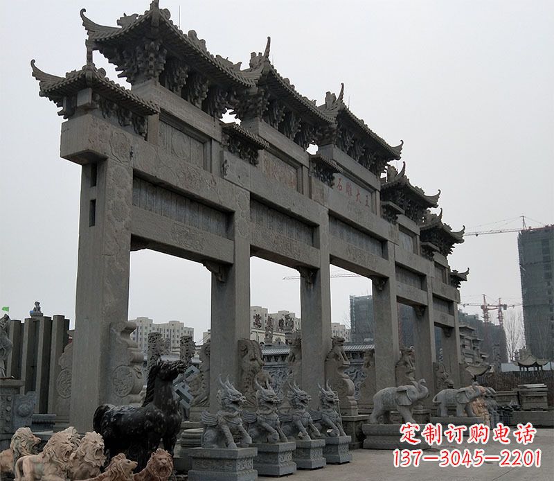 广西大型五门仿古牌坊石雕 (3)