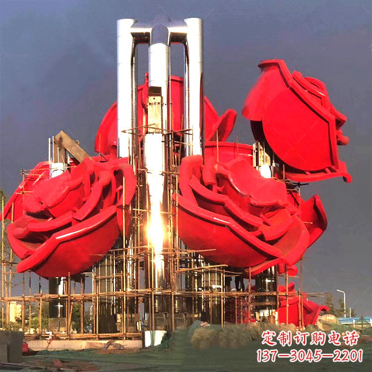 广西大型不锈钢玫瑰园林雕塑