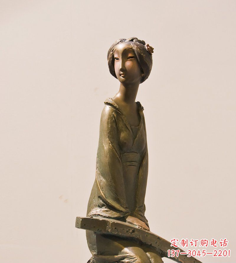 广西古筝女人铜雕古代人物雕塑