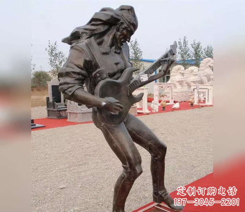 广西弹吉他广场小品人物铜雕