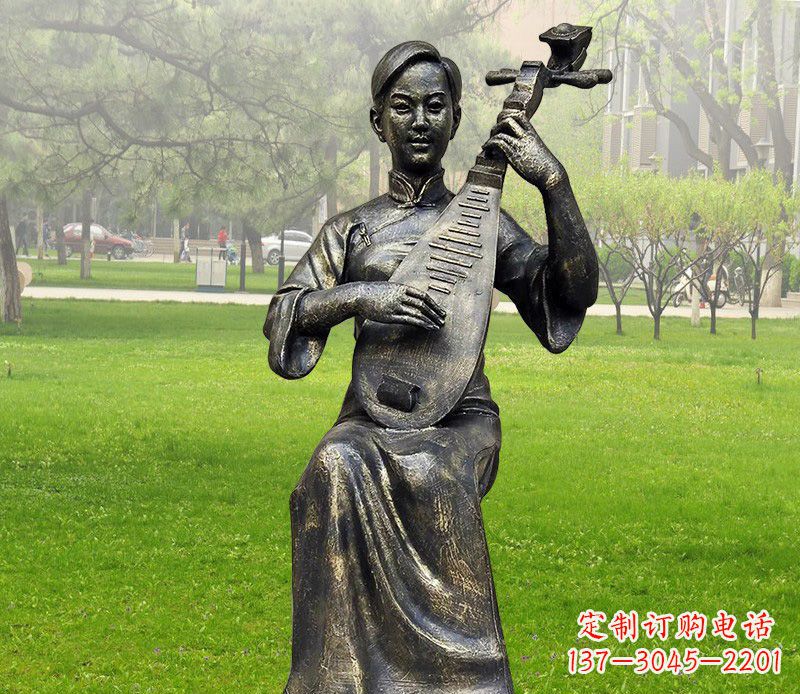 广西高质量青铜人物弹琵琶雕塑