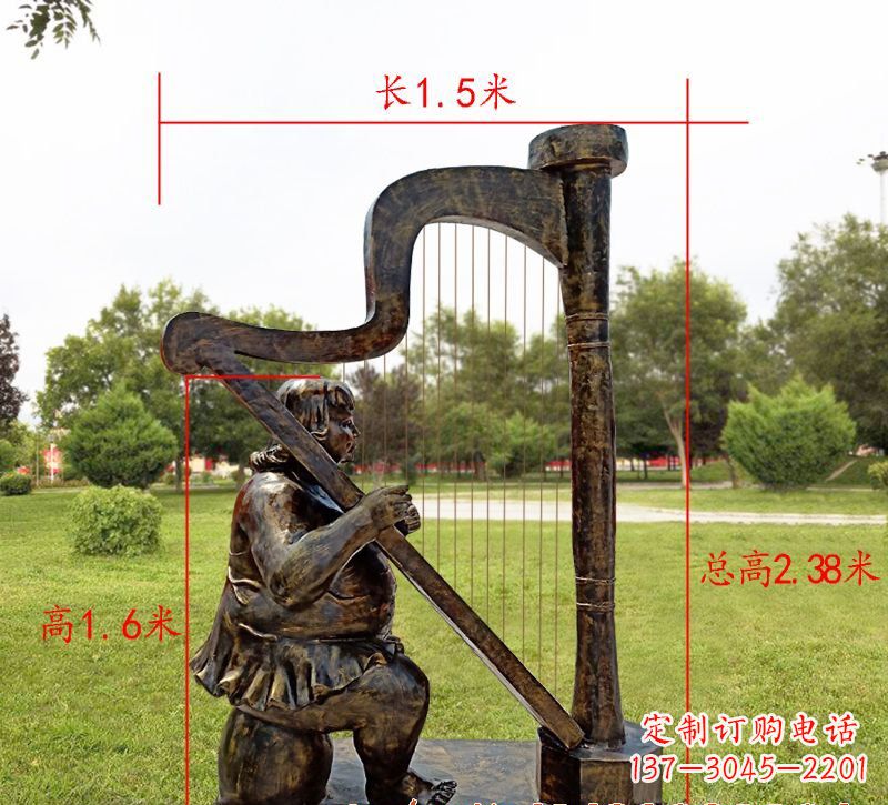 广西手工铜制竖琴雕塑