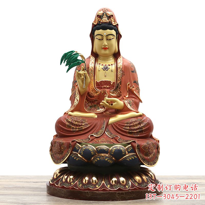 广西滴水观音彩绘铜雕雕塑摆件