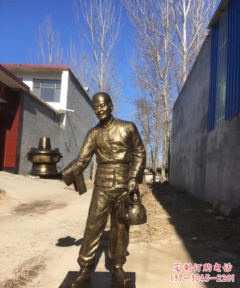 广西店小二铜雕火锅人物定制