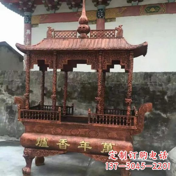 广西雕刻蝙蝠铜香炉