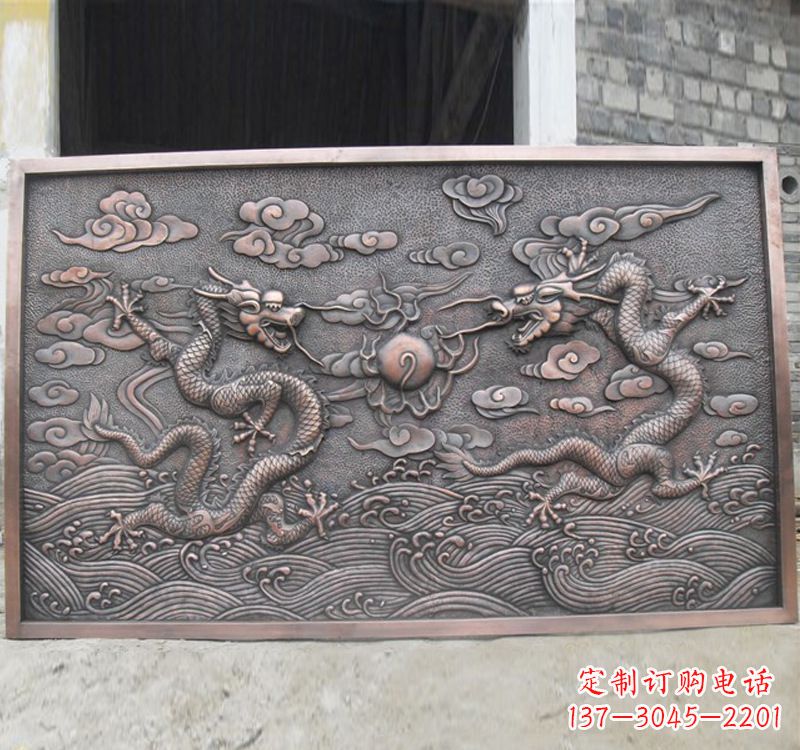 广西锻铜双龙戏珠浮雕雕塑