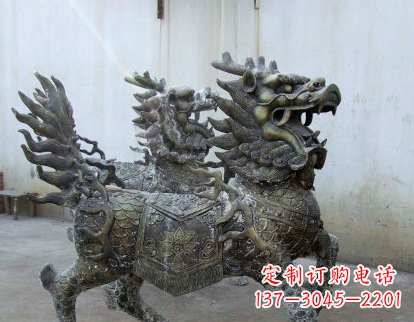 广西精致手工铜麒麟雕塑