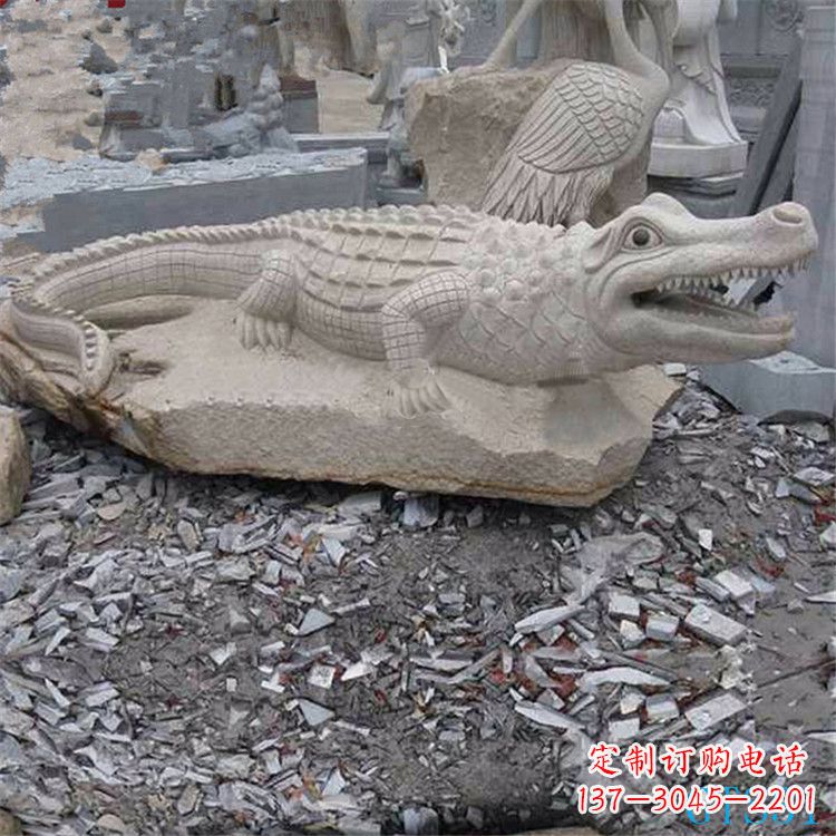广西鳄鱼黄沙岩动物石雕