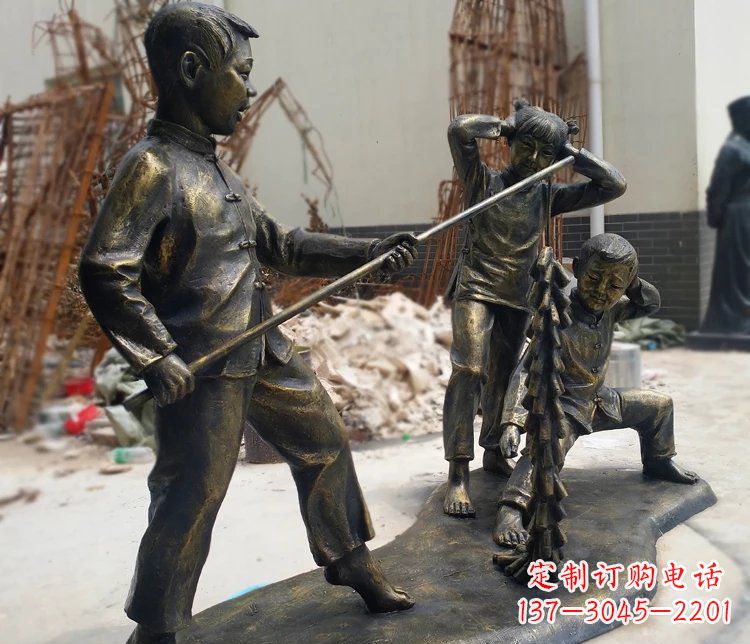广西儿童放鞭炮庭院景观铜雕塑