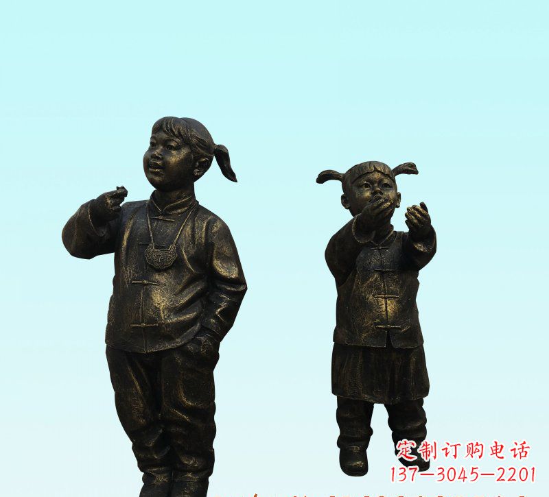 广西儿童人物铜雕