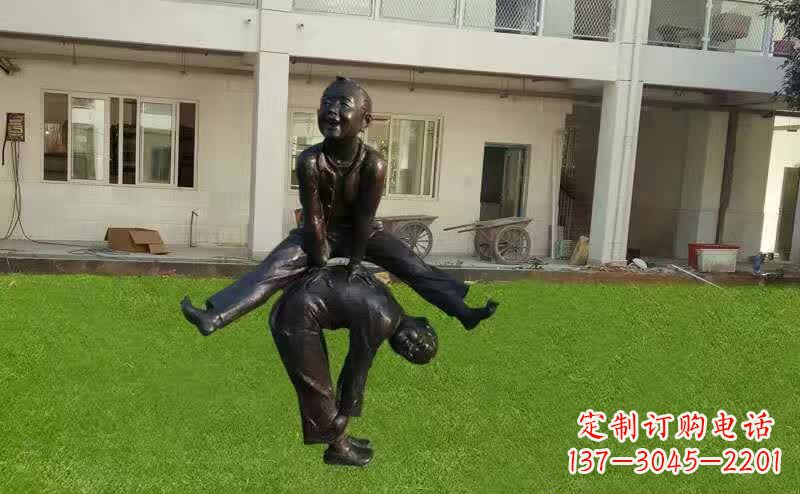 广西卡通青少年跳马铜雕塑